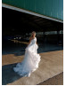 One Shoulder White Organza Pleated Flowing Wedding Dress